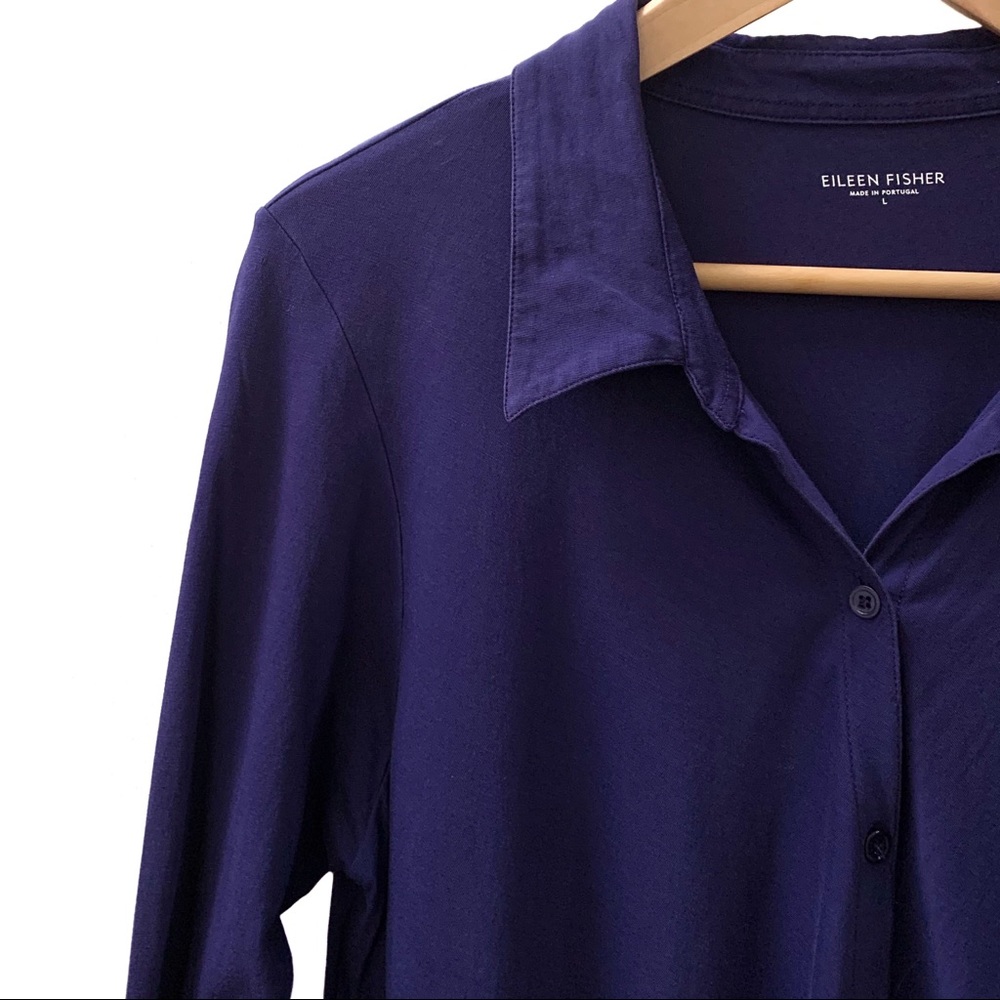 Eileen Fisher Organic Cotton Button Down Blue LG - Picture 3 of 7